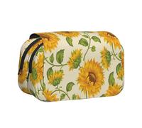 GSGCSBYMLG Bella Girasole Giallo Stampato Doppio Clamshell Pen Caso Portatile Cancelleria Caso, Nero , Taglia unica, Portamonete