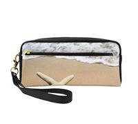 GSGCSBYMLG Bella stella marina 3D sulla spiaggia sabbia stampato astuccio piccolo trucco borsa da viaggio borsa da toilette