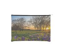 GSGCSBYMLG Borsa cosmetica riutilizzabile della borsa cosmetica stampata della primavera del prato della lavanda al tramonto