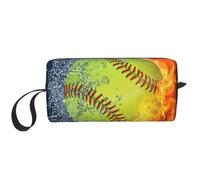 GSGCSBYMLG Borsa da toilette da viaggio con stampa arancione con palla da baseball sul fuoco e sull'acqua, piccola borsa per il trucco