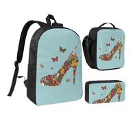 GSGCSBYMLG Borsa per la scuola con stampa a farfalla e tacco alto, 43,2 cm, borsa portapranzo, Nero , Taglia unica, Portamonete