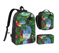 GSGCSBYMLG Borsa per la scuola con stampa ara e tucano appollaiati delle foreste pluviali americane da 43,2 cm, Nero , Taglia unica, Portamonete
