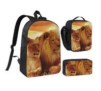 GSGCSBYMLG Borsa per la scuola con stampa di leone africano e leonessa, 43,2 cm, Nero , Taglia unica, Portamonete