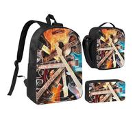 GSGCSBYMLG Borsa per la scuola con stampa di musica con chitarra elettrica magica, 43,2 cm, portapenne, borsa per il pranzo, Nero , Taglia unica, Portamonete
