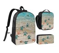 GSGCSBYMLG Borsa per la scuola con stampa di tartaruga marina e stella marina 43,2 cm, Nero , Taglia unica, Portamonete