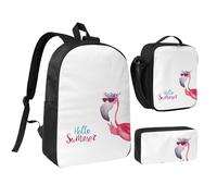 GSGCSBYMLG Borsa per la scuola con stampa fenicottero da 43,2 cm, portapenne, borsa per il pranzo, Nero , Taglia unica, Portamonete