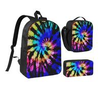 GSGCSBYMLG Borsa per la scuola con stampa tie dye, 43,2 cm, borsa portapranzo, set, Nero , Taglia unica, Portamonete
