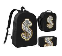 GSGCSBYMLG Borsa per la scuola da 43,2 cm con scritta in lingua inglese "Dollar Sign Gold", set di borsa portapr, Nero , Taglia unica, Portamonete