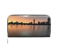 GSGCSBYMLG Boston Charles River City Skyline Tramonto Stampato Pelle Portafoglio Uomo Donna Zip Frizione Porta Carte, Nero , Taglia unica