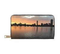 GSGCSBYMLG Boston Charles River City Skyline Tramonto Stampato Portafoglio in Pelle Grande Portafoglio da Viaggio Uomo Donna Zip Clutch Porta Carte, bianco, Taglia unica