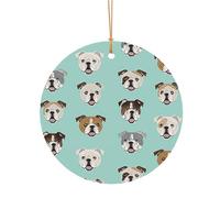 GSGCSBYMLG Bulldog inglese facce stampato alluminio rotondo pendente decorazione albero di Natale appeso