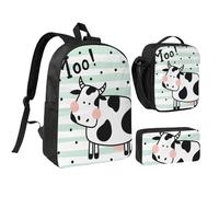 GSGCSBYMLG Carino mucca pois stampato 43,2 cm borsa scuola penna borsa pranzo set, Nero , Taglia unica, Portamonete
