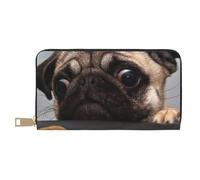 GSGCSBYMLG Carino Pet Pug Portafoglio in Pelle Stampato Grande Portafoglio Da Viaggio Uomo Donna Zip Frizione Porta Carte, bianco, Taglia unica