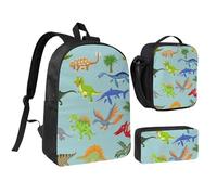 GSGCSBYMLG Cartone animato dinosauro immagini stampate 43,2 cm scuola borsa penna borsa pranzo set, Nero , Taglia unica, Portamonete