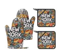 Gsgcsbymlg Cartoon Cute New York American Theme Art Stampato Guanti resistenti al calore e Pad Cucina Silicone Guanto