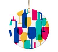 GSGCSBYMLG Ciondolo rotondo in ceramica con bicchieri da cocktail e bottiglie di vino, in diverse dimensioni