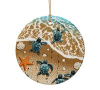 GSGCSBYMLG Ciondolo rotondo in ceramica con stampa tartarughe sulla spiaggia Ciondolo rotondo in ceramica in diverse dimensioni