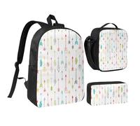 GSGCSBYMLG Colorato Disegnato a Mano Arte con Frecce Stile Boho Stampato 43,2 cm Sacchetto di Scuola Penna Borsa Pranzo Bag Set, Nero , Taglia unica, Portamonete