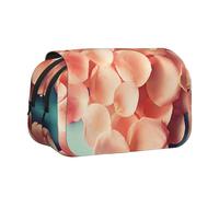 GSGCSBYMLG Custodia per cancelleria portatile a forma di cuore con petali floreali stampati a doppia conchiglia, Nero , Taglia unica, Portamonete