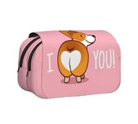 GSGCSBYMLG Custodia per penne portatile con stampa a doppio clamshell con simpatico cartone animato Welsh Corgi Dog Butt Heart, Nero , Taglia unica, Portamonete