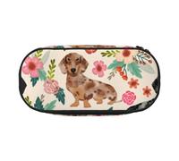 GSGCSBYMLG Dachshund Floral Stampato Matita Bag Pencil Case Portatile Cancelleria Caso, Nero , Taglia unica, Portamonete