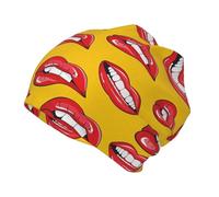 GSGCSBYMLG Donne sorridenti e mordono le labbra rosse stampato bambini Beanie Brimless cappello caldo lavorato a maglia