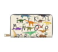 GSGCSBYMLG Elegante portafoglio in pelle con stampa di dinosauri alfabeti di apprendimento grande portafoglio da viaggio uomo donna zip pochette porta carte, bianco, Taglia unica