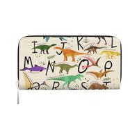 GSGCSBYMLG Elegante portafoglio in pelle con stampa di dinosauri e lettere dell'alfabeto, da uomo e da donna, con cerniera, porta carte, Nero , Taglia unica