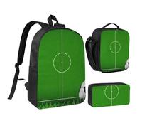 GSGCSBYMLG Green Grass Field Soccer Playground The Ball stampato 43,2 cm borsa scuola penna borsa pranzo set, Nero , Taglia unica, Portamonete