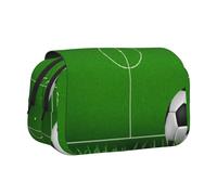 GSGCSBYMLG Green Grass Field Soccer Playground The Ball stampato doppio Clamshell Pen Case Portable Stationery Case, Nero , Taglia unica, Portamonete
