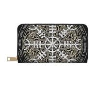 GSGCSBYMLG Helm of awe Portafoglio in pelle stampata grande portafoglio da viaggio uomo donna zip pochette porta carte, bianco, Taglia unica