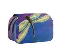 GSGCSBYMLG Libellula Pittura Stampato Doppia Clamshell Pen Case Portatile Cancelleria Caso, Nero , Taglia unica, Portamonete