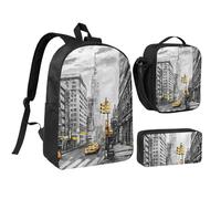 GSGCSBYMLG Love from New York - Set di borsa per la scuola, 43,2 cm, borsa portapranzo, Nero , Taglia unica, Portamonete