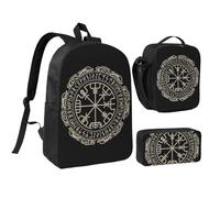 GSGCSBYMLG Magical Design - Borsa per la scuola con stampa di bussola, 43,2 cm, motivo: rune norvegesi, Nero , Taglia unica, Portamonete
