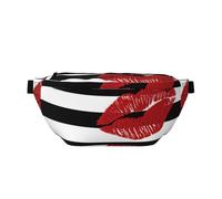 GSGCSBYMLG Marsupio a tracolla con stampa a righe bianche e nere con stampa di labbra