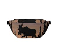 GSGCSBYMLG Marsupio a tracolla con stampa di alberi di pino di alce e paesaggio selvaggio casual