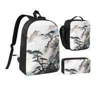 GSGCSBYMLG Paesaggio Cinese Pittura Stampato 17 "Sacchetto di Scuola Penna Bag Lunch Bag Set, Nero , Taglia unica, Portamonete