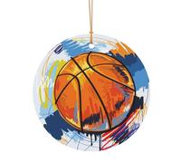 GSGCSBYMLG Pallacanestro Colorato Schizzo Piacere Stampato Alluminio Rotondo Pendente Decorazione Albero di Natale