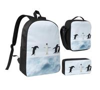 GSGCSBYMLG Penguins on the Iceberg - Set con borsa per la scuola, 43,2 cm, borsa portapranzo, Nero , Taglia unica, Portamonete