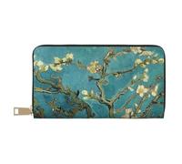 GSGCSBYMLG Portafogli in pelle stampata con fiori di mandorlo dipinto grande portafoglio da viaggio uomo donna porta carte frizione zip, bianco, Taglia unica