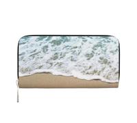 GSGCSBYMLG Portafoglio 3D con stella marina sulla spiaggia in pelle stampata sabbia portafoglio a mano uomo donna zip pochette porta carte, Nero , Taglia unica