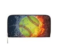 GSGCSBYMLG Portafoglio a mano in pelle stampata arancione softball baseball sul fuoco e acqua uomo donna zip pochette porta carte, Nero , Taglia unica