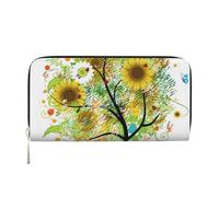 GSGCSBYMLG Portafoglio a mano in pelle stampata con albero floreale con margherite girasoli farfalle coccinelle insetto portafoglio uomo donna zip pochette porta carte, Nero , Taglia unica
