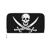 GSGCSBYMLG Portafoglio a mano in pelle stampata con bandiera pirata uomo donna zip pochette porta carte, Nero , Taglia unica