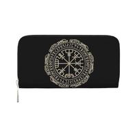 GSGCSBYMLG Portafoglio a mano in pelle stampata con bussola, con rune norrene, da uomo e donna, con cerniera, porta carte, Nero , Taglia unica