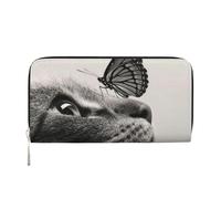 GSGCSBYMLG Portafoglio a mano in pelle stampata con farfalla gatto da uomo e donna porta carte con cerniera, Nero , Taglia unica