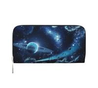 GSGCSBYMLG Portafoglio a mano in pelle stampata con luna, stelle e pianeti, da uomo e da donna, con cerniera, porta carte, Nero , Taglia unica