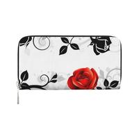 GSGCSBYMLG Portafoglio a mano in pelle stampata floreale con edera rosa con foglie primaverili da uomo donna porta carte frizione zip, Nero , Taglia unica