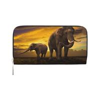 GSGCSBYMLG Portafoglio da uomo e donna in pelle stampata con elefanti tramonto genitore-figlio porta carte, Nero , Taglia unica