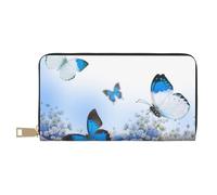 GSGCSBYMLG Portafoglio in pelle con stampa farfalla blu grande portafoglio da viaggio uomo donna zip pochette porta carte, bianco, Taglia unica